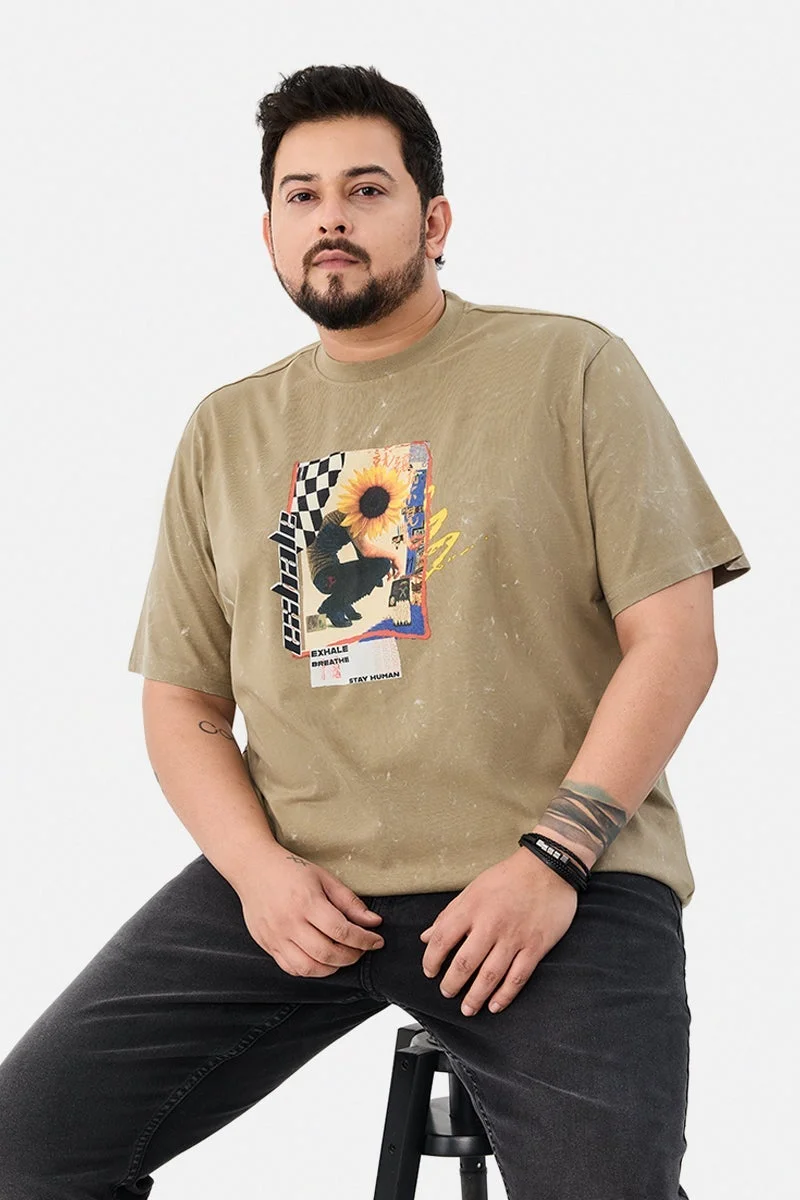سنيتش Optic Wash Oversized Graphic Plus Size T-Shirt